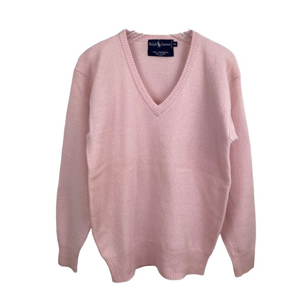 Ralph Lauren Sweaters - Ralph Lauren Vintage 70s Pink Lambswool V Neck Sweater